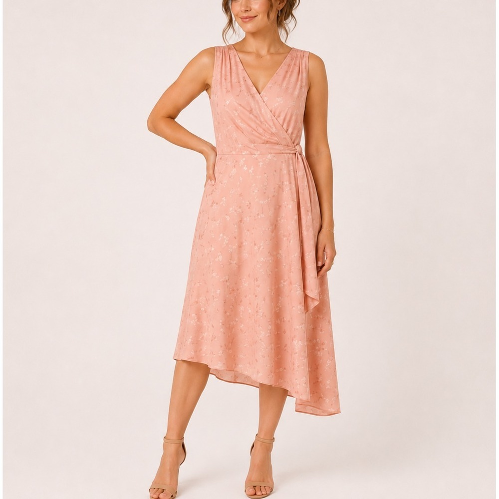 Lauren Ralph Lauren Dress Womens 18 Pink Floral Wrap Maxi Belted Formal Wedding